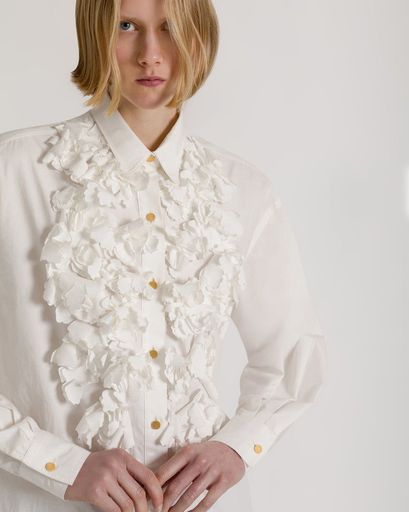 Camicia in cotone con applicazioni floreali Bianco Alberta Ferretti Boutique Online 0