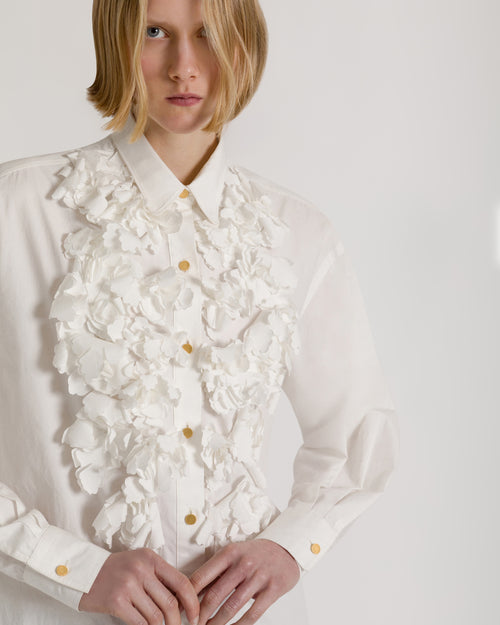 Cotton shirt with floral appliqués