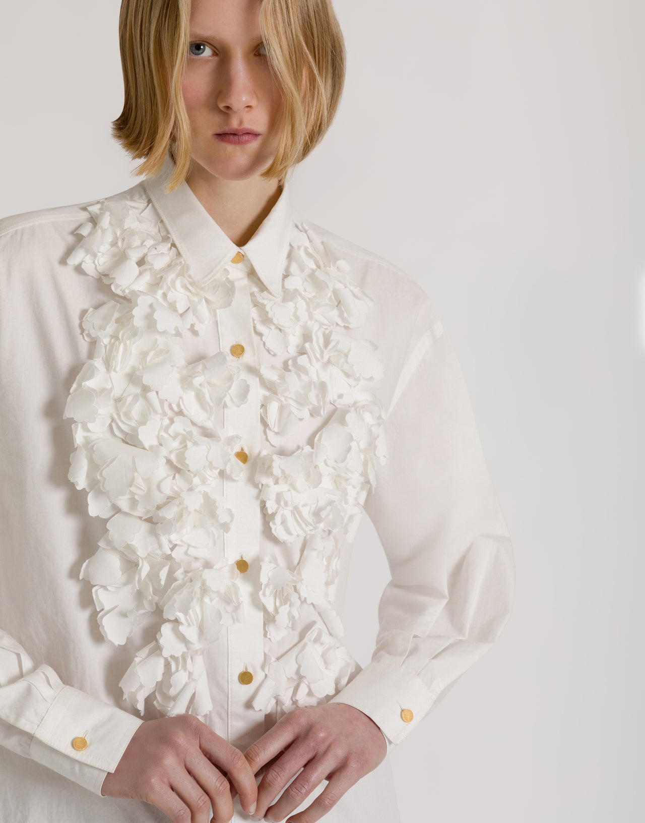 Cotton shirt with floral appliqués White Alberta Ferretti Boutique Online 4