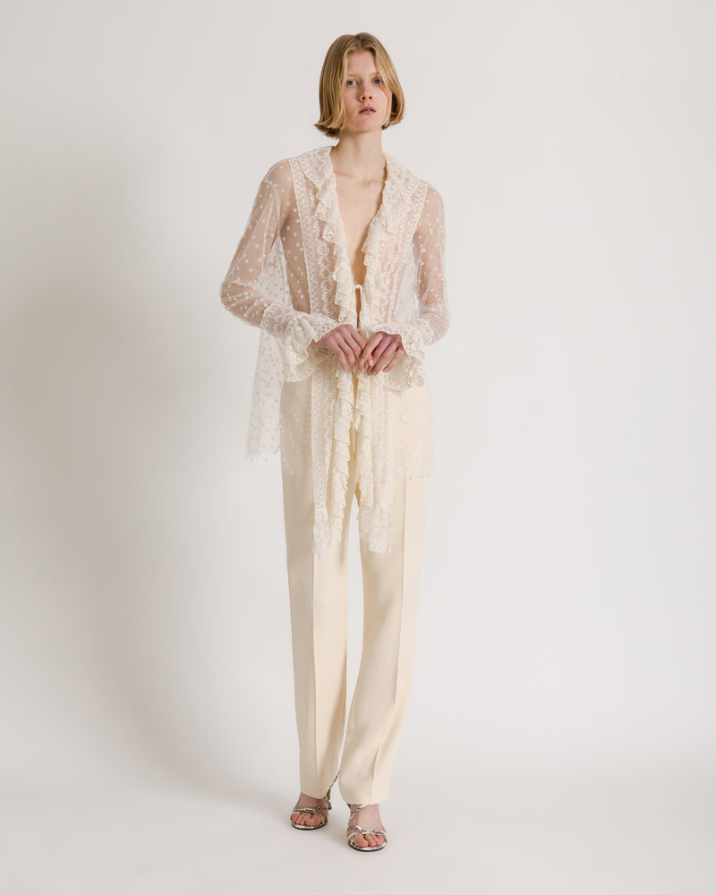 Camicia in tulle a pois con rouches  Avorio Alberta Ferretti Boutique Online 1