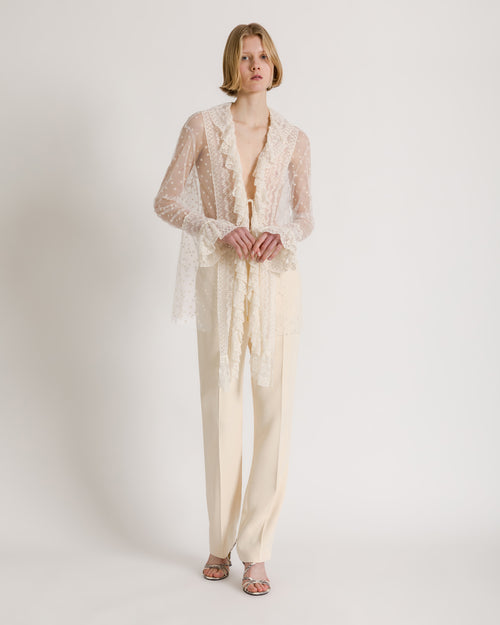 Camicia in tulle a pois con rouches  Avorio Alberta Ferretti Boutique Online 1