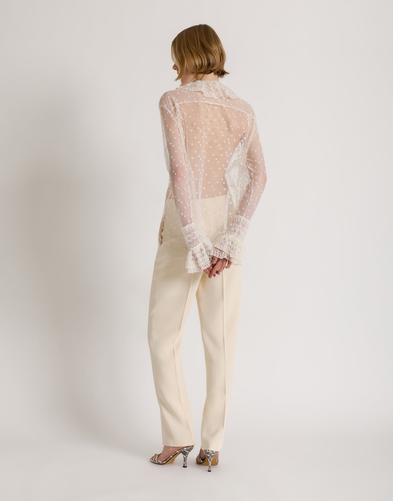 Camicia in tulle a pois con rouches Avorio Alberta Ferretti Boutique Online 3