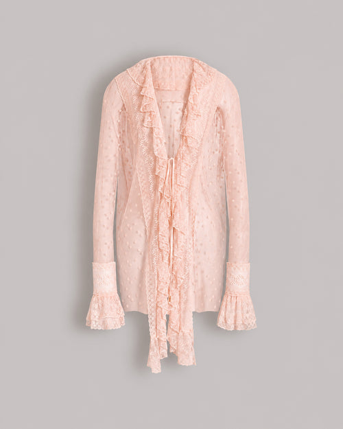 Chemise en tulle à pois avec volants en dentelle 粉红色 Alberta Ferretti Boutique Online 0