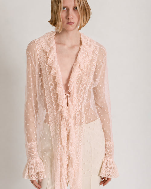 Chemise en tulle à pois avec volants en dentelle 粉红色 Alberta Ferretti Boutique Online 1