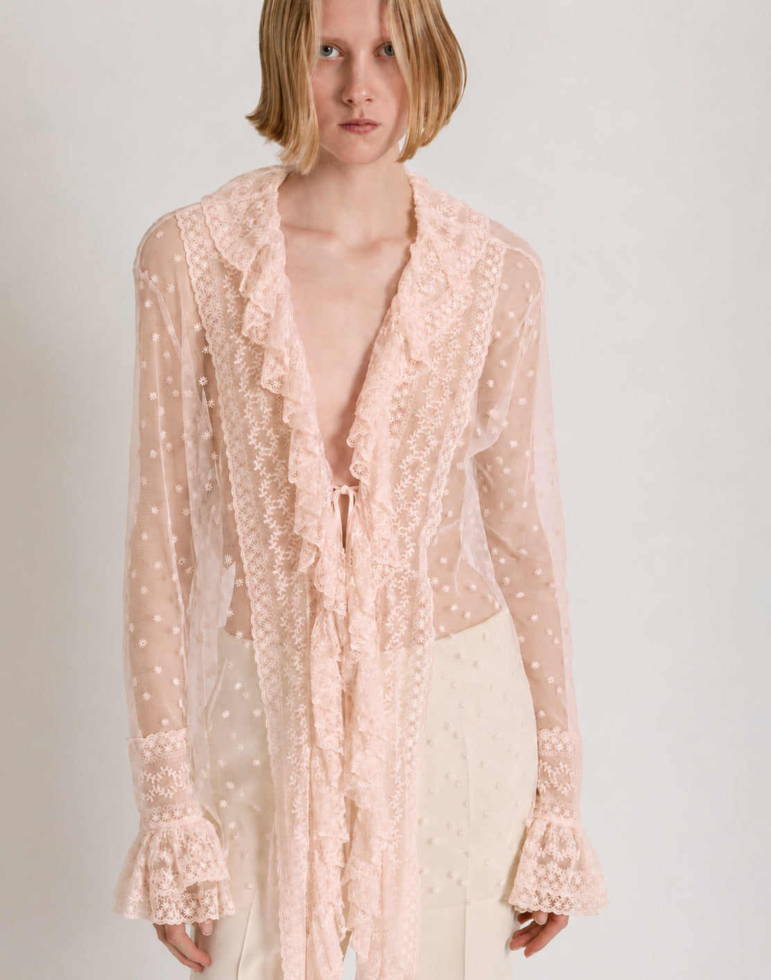 Camicia in tulle a pois con rouches Rosa Alberta Ferretti Boutique Online 2