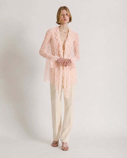 Chemise en tulle à pois avec volants en dentelle