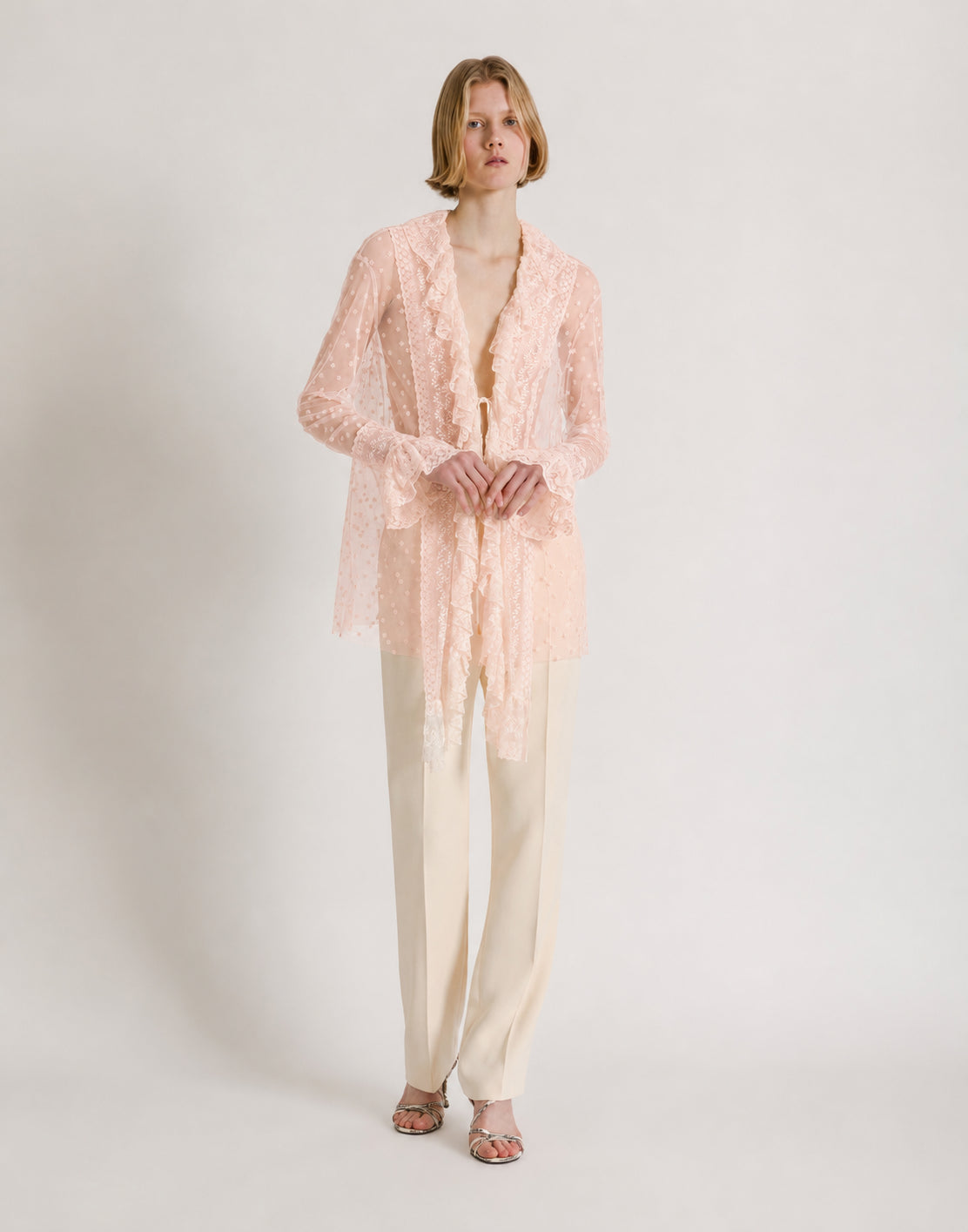 Camicia in tulle a pois con rouches Rosa Alberta Ferretti Boutique Online 3