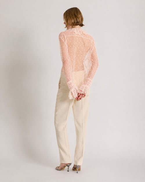 Chemise en tulle à pois avec volants en dentelle