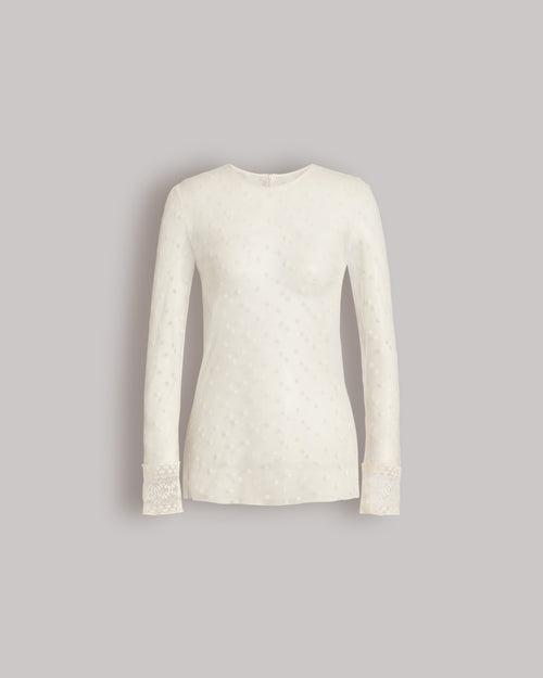 Tüll-Top mit Punktemuster und Spitzenmanschetten Weiß Alberta Ferretti Boutique Online 0