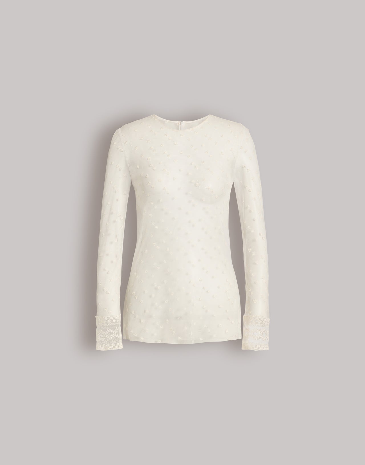 Dotted tulle top with lace-trimmed cuffs White Alberta Ferretti Boutique Online 1