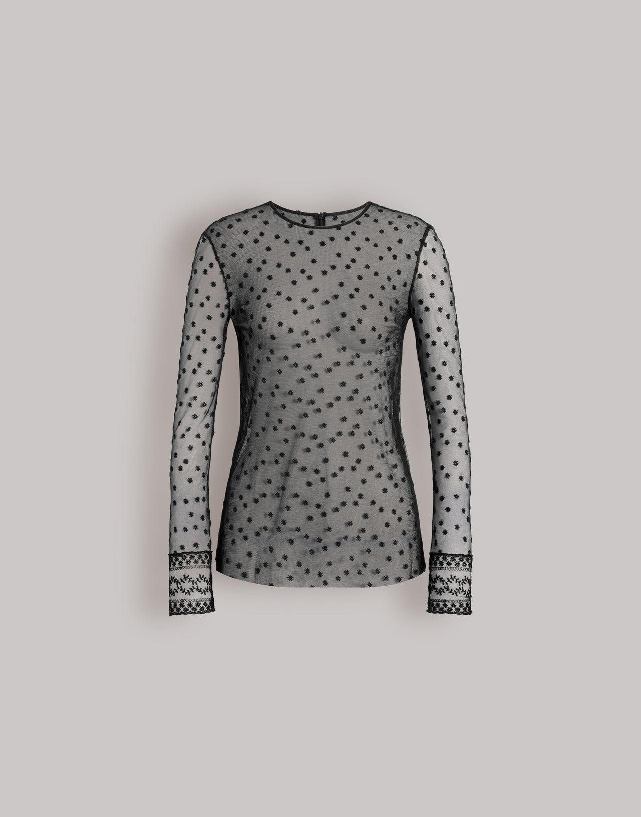 Tüll-Top mit Punktemuster und Spitzenmanschetten Schwarz Alberta Ferretti Boutique Online 1