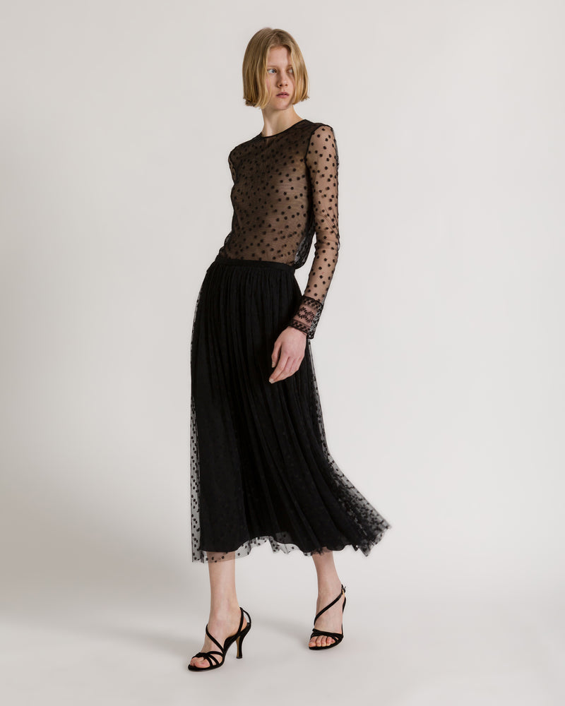 Top en tulle à pois avec poignets en dentelle Noir Alberta Ferretti Boutique Online 1