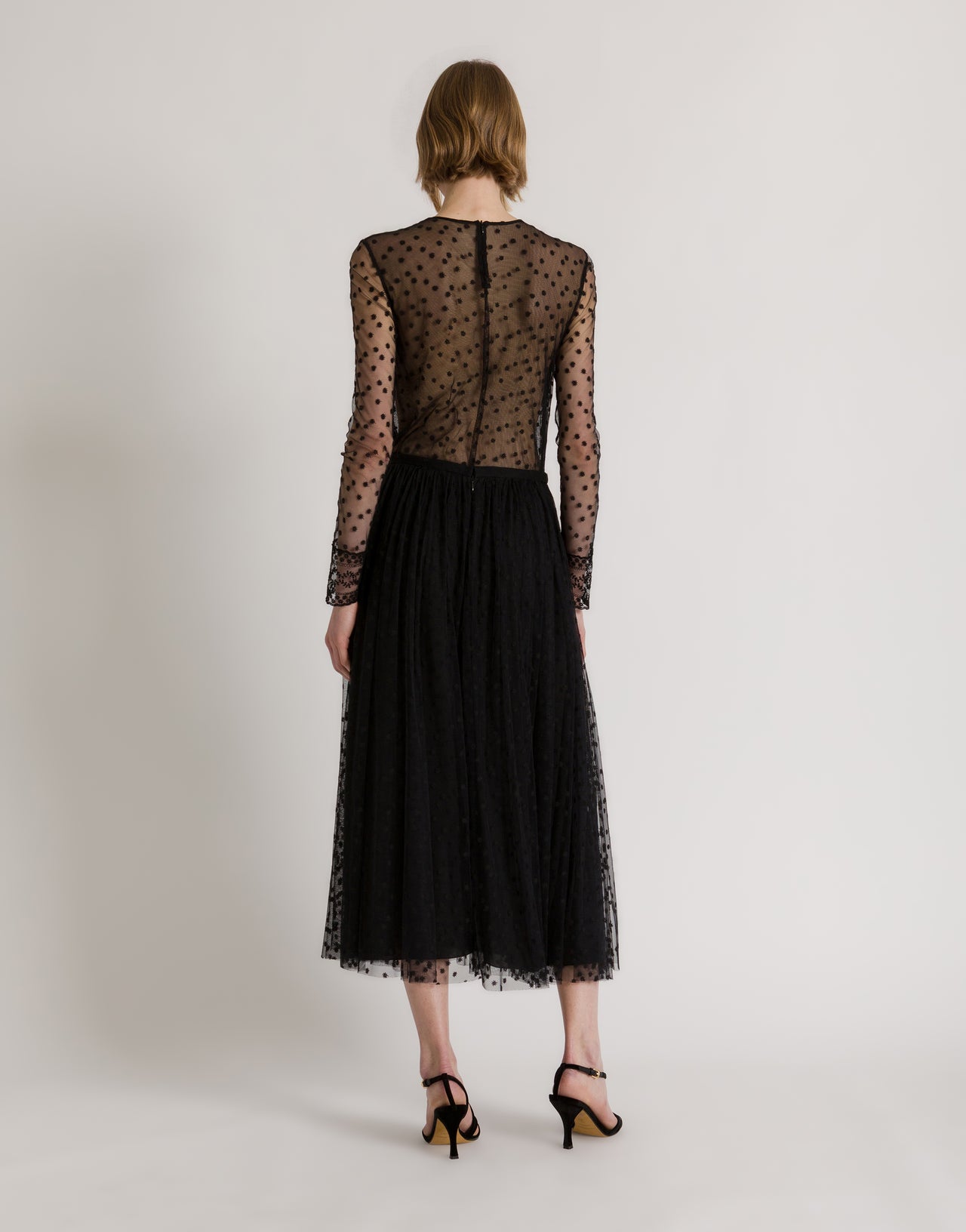 Tüll-Top mit Punktemuster und Spitzenmanschetten Schwarz Alberta Ferretti Boutique Online 3