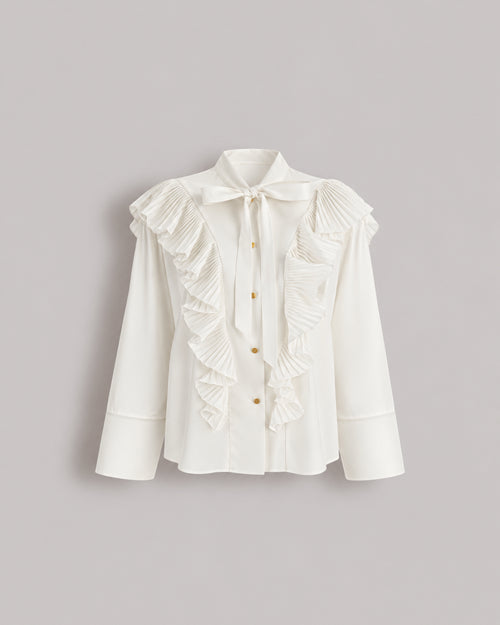 Cotton Poplin Shirt with Ruffles and Gold Buttons 白色 Alberta Ferretti Boutique Online 0