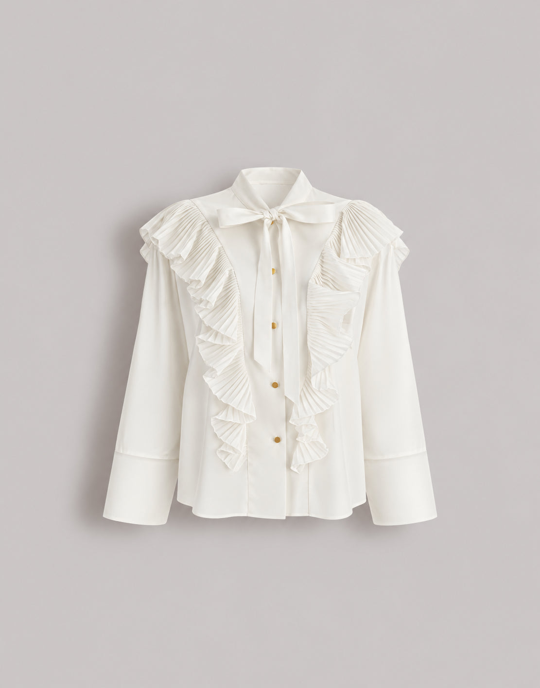 Cotton Poplin Shirt with Ruffles and Gold Buttons 白色 Alberta Ferretti Boutique Online 1
