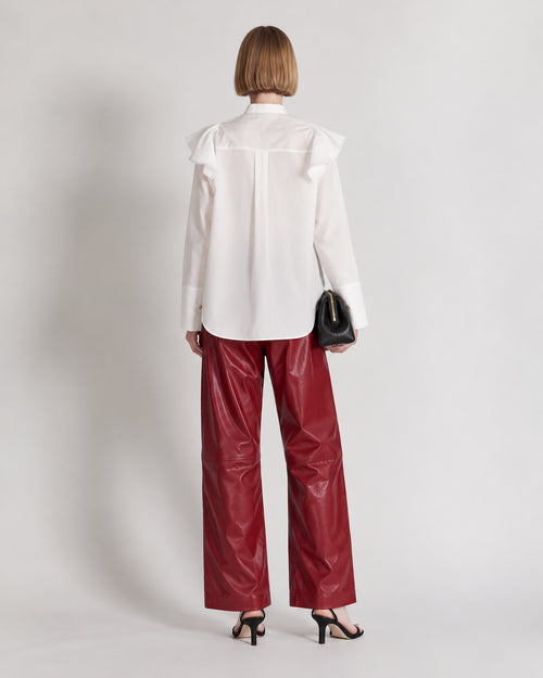 Cotton Poplin Shirt with Ruffles and Gold Buttons