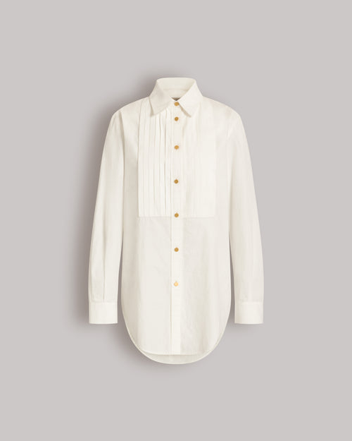 Oversized cotton tuxedo-style shirt with gold buttons White Alberta Ferretti Boutique Online 0