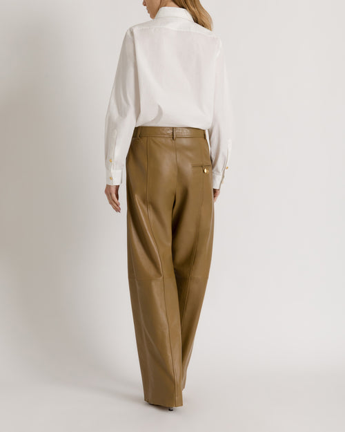 Oversized cotton tuxedo-style shirt with gold buttons