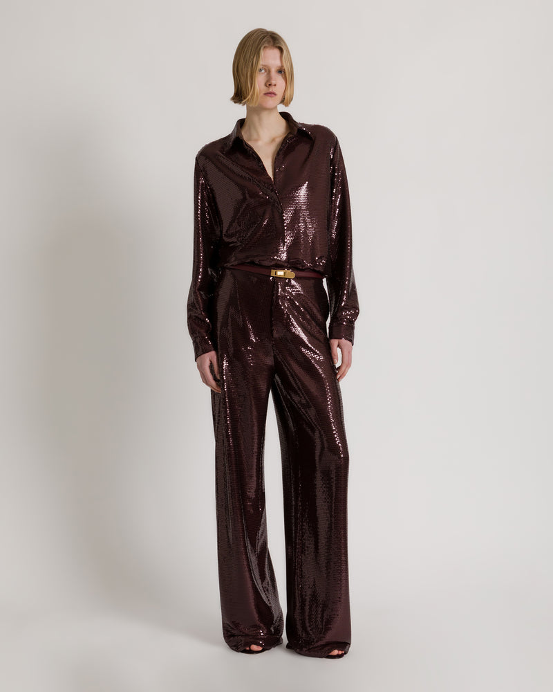 Chemise à paillettes brillantes  Marron Alberta Ferretti Boutique Online 1