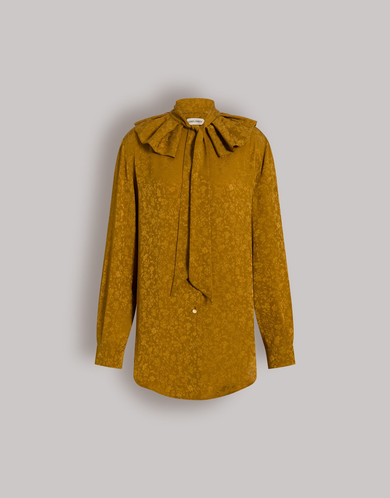 Floral jacquard shirt with ruffles and tie Yellow Alberta Ferretti Boutique Online 1