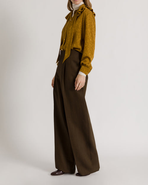 Floral jacquard shirt with ruffles and tie Yellow Alberta Ferretti Boutique Online 1