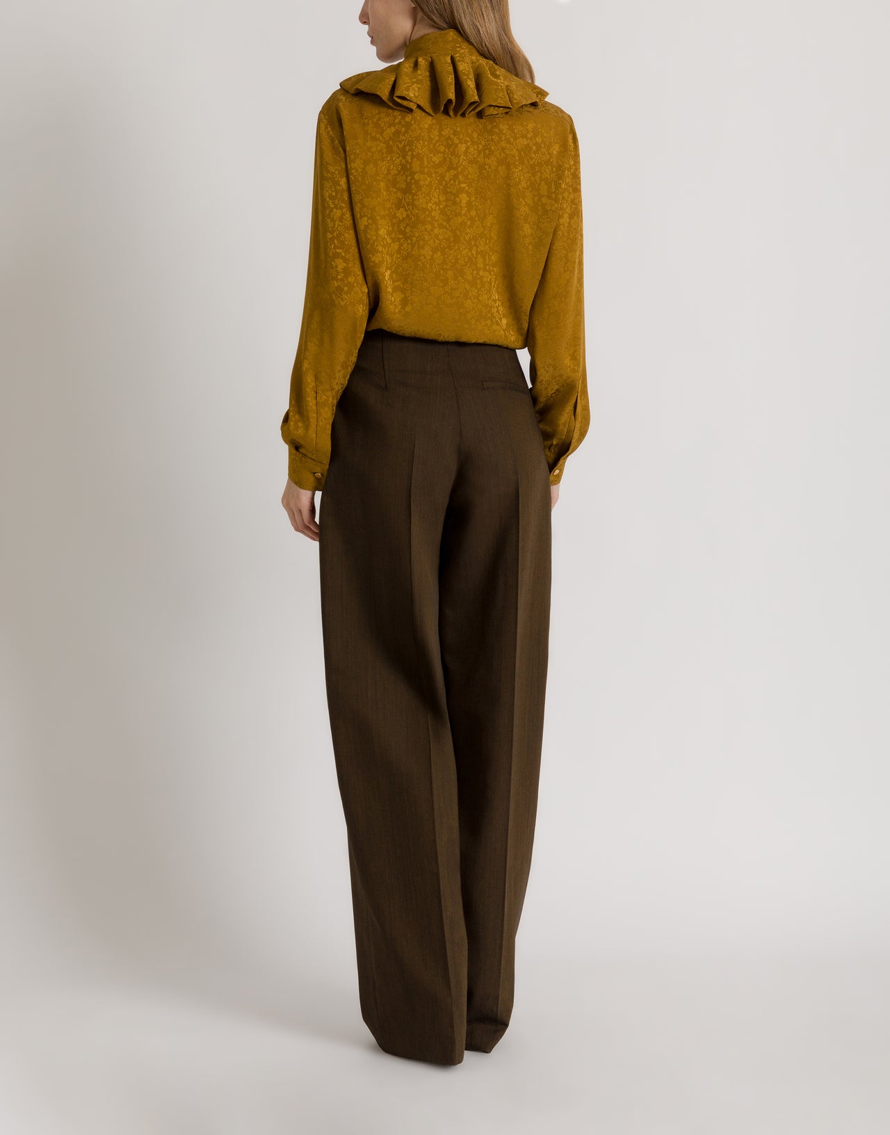 Floral jacquard shirt with ruffles and tie Yellow Alberta Ferretti Boutique Online 3