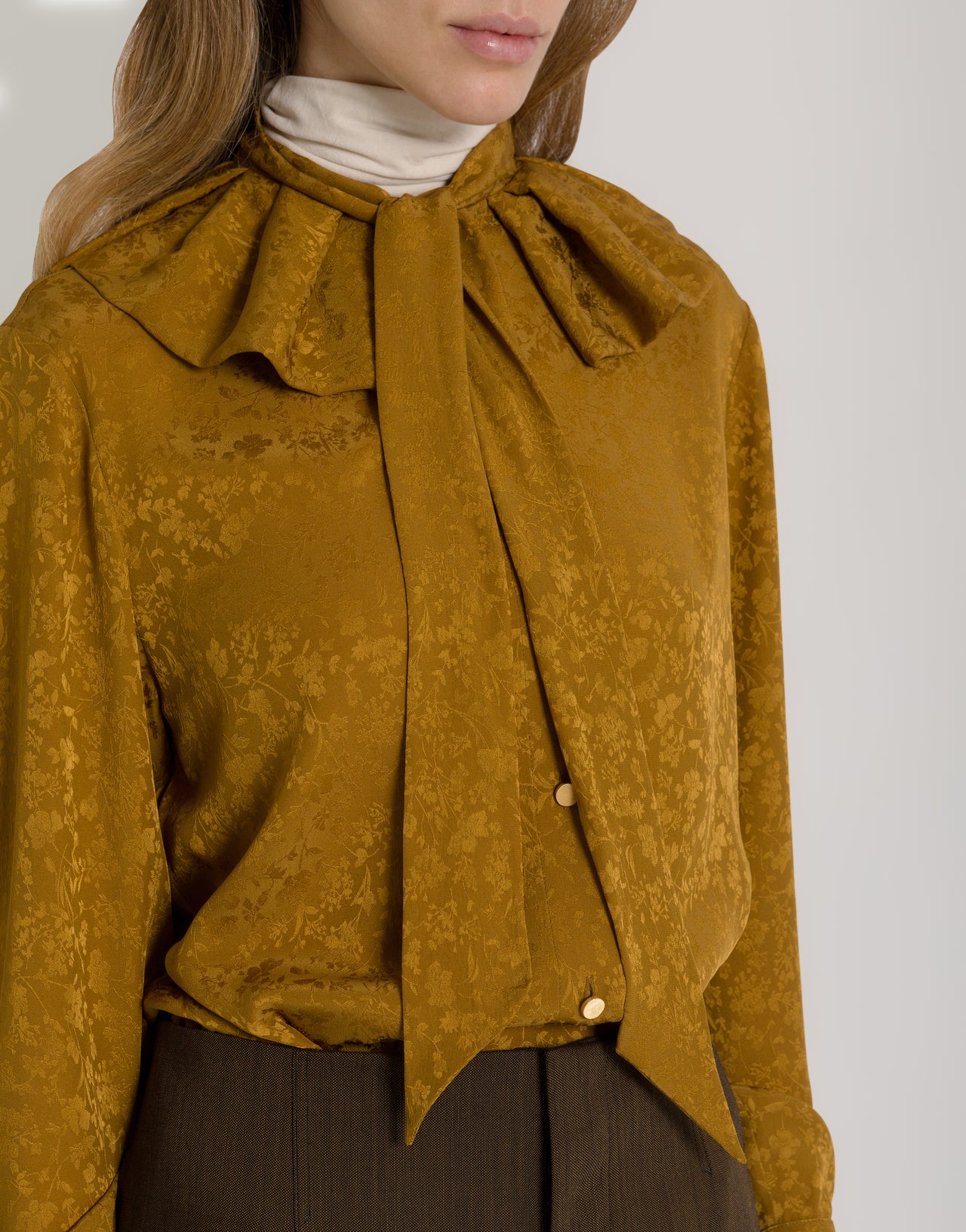 Floral jacquard shirt with ruffles and tie Yellow Alberta Ferretti Boutique Online 4