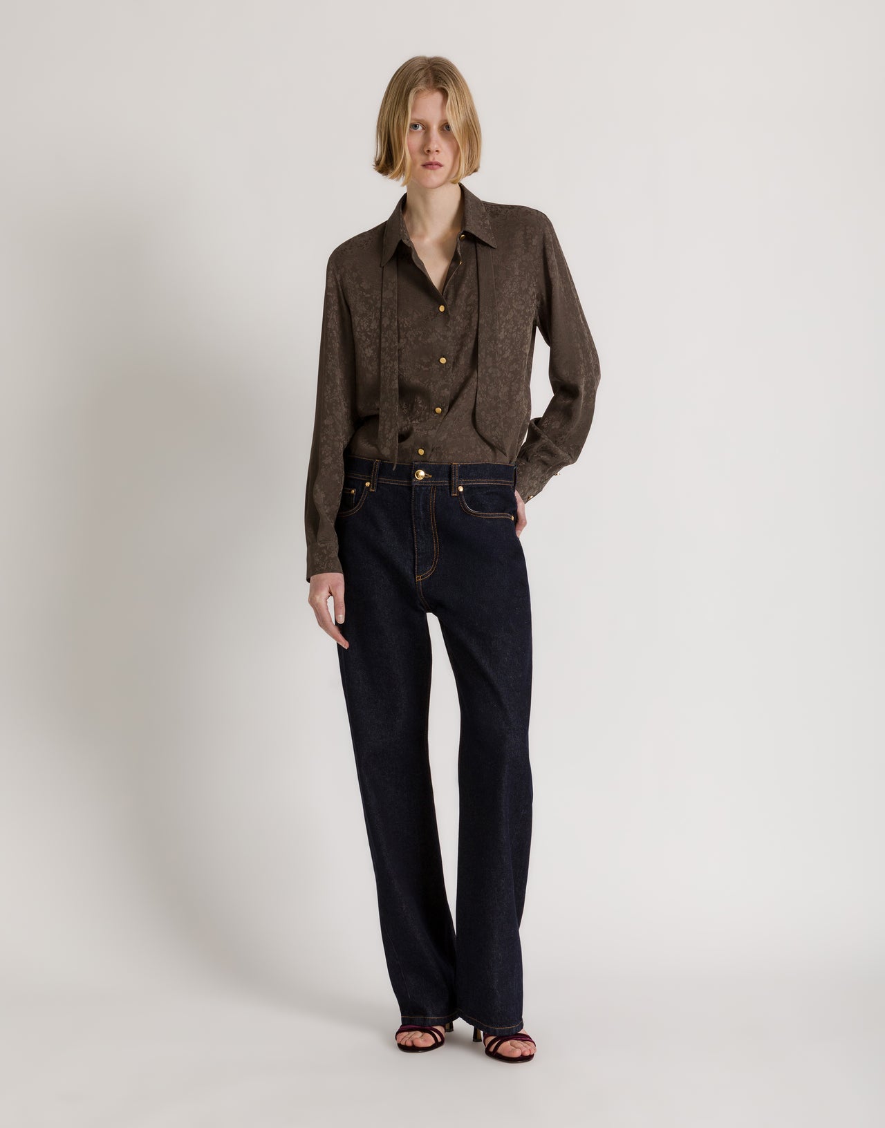 Camicia in jacquard floreale Marrone Alberta Ferretti Boutique Online 2
