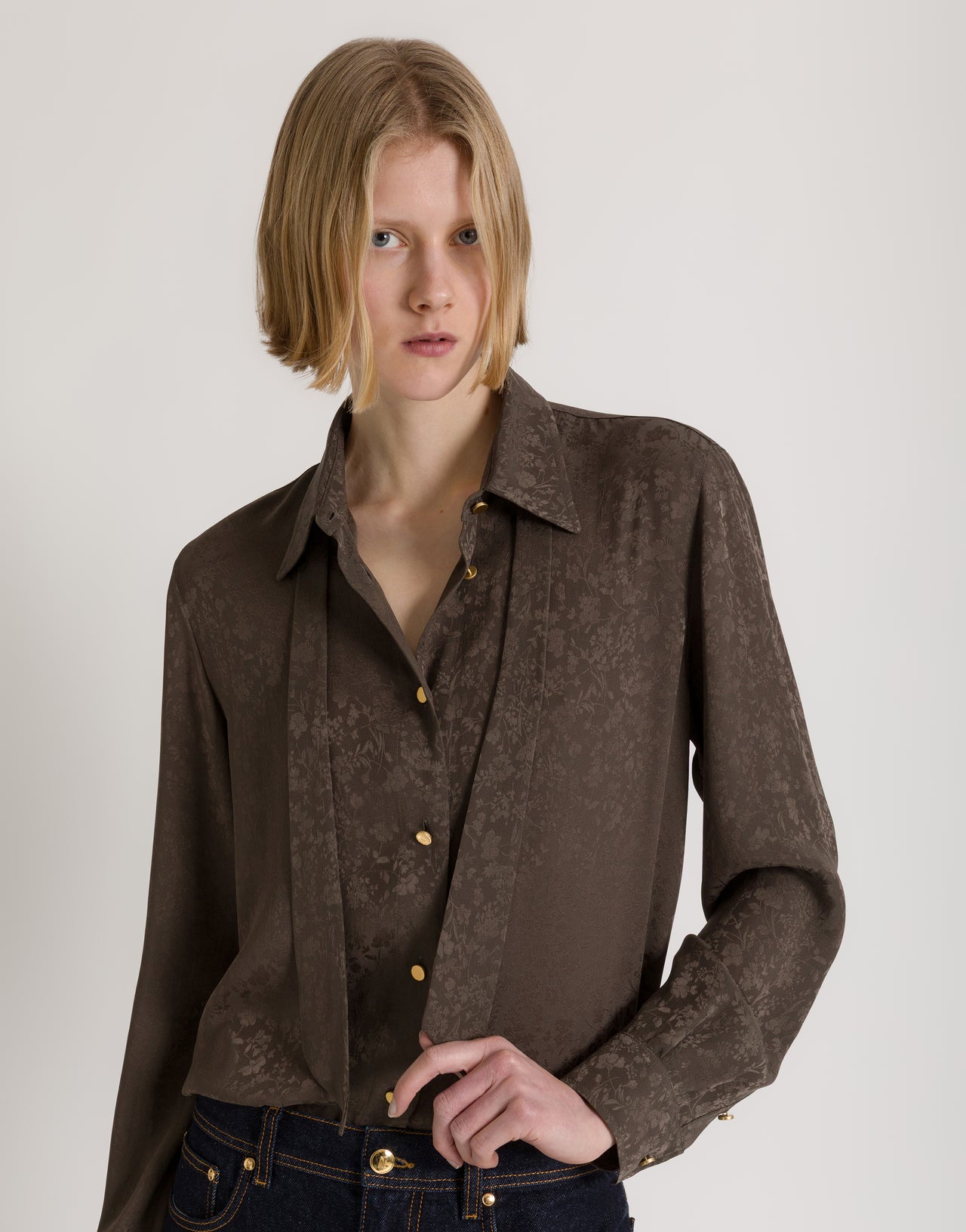 Camicia in jacquard floreale Marrone Alberta Ferretti Boutique Online 1