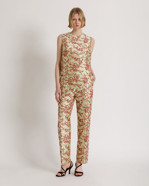Floral mikado straight-leg trousers Green Alberta Ferretti Boutique Online 1