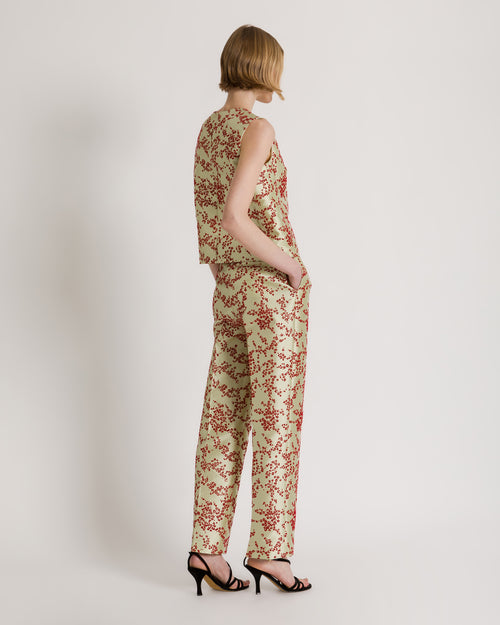 Floral mikado straight-leg trousers