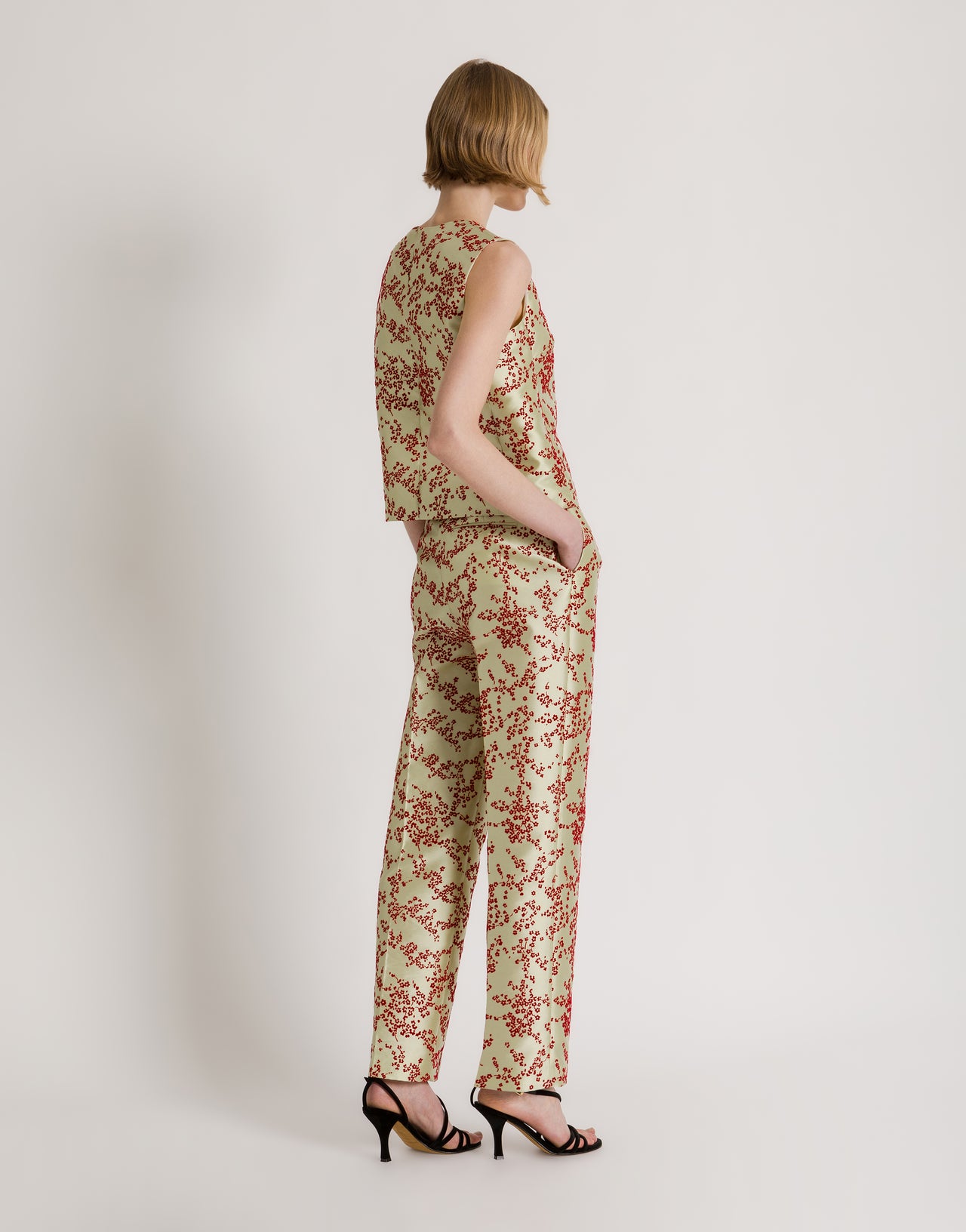Floral mikado straight-leg trousers Green Alberta Ferretti Boutique Online 3