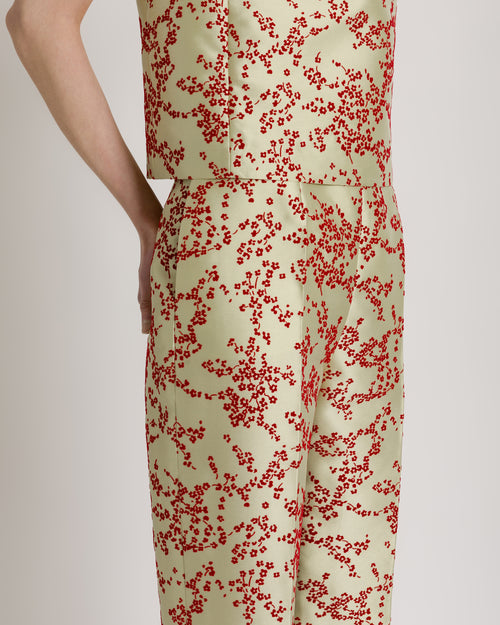 Floral mikado straight-leg trousers