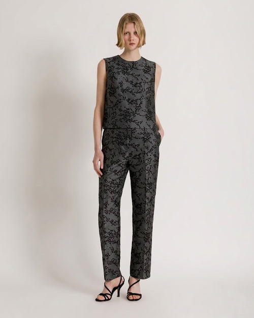 Floral mikado straight-leg trousers Grey Alberta Ferretti Boutique Online 1