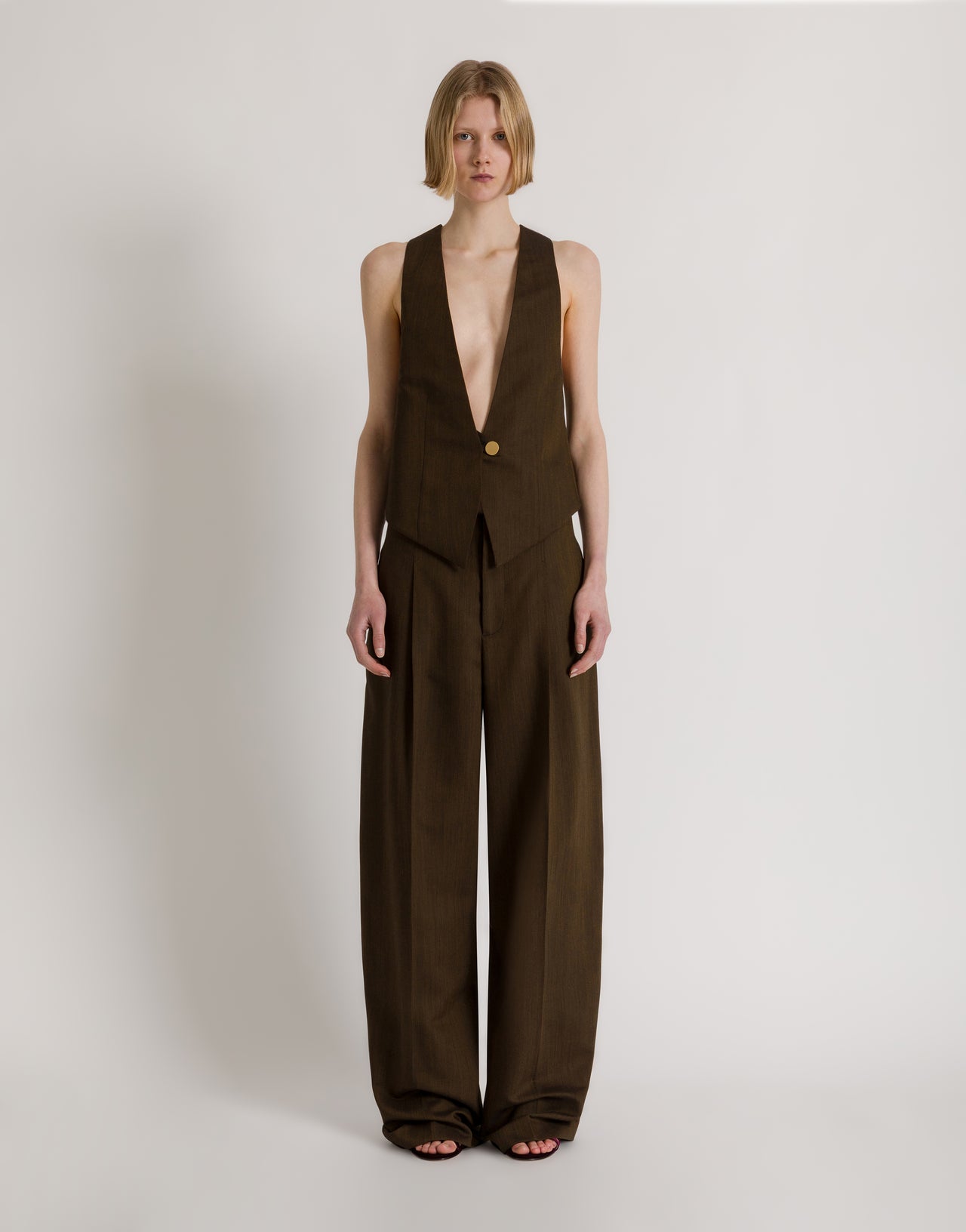 Pantalone a palazzo marrone Marrone Alberta Ferretti Boutique Online 2