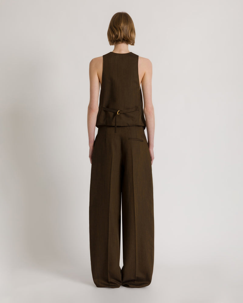 Pantalone a palazzo marrone  Marrone Alberta Ferretti Boutique Online 1