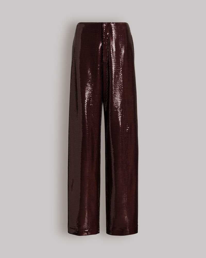 Pantalon large "Sparkling Night" à paillettes Marron Alberta Ferretti Boutique Online 0