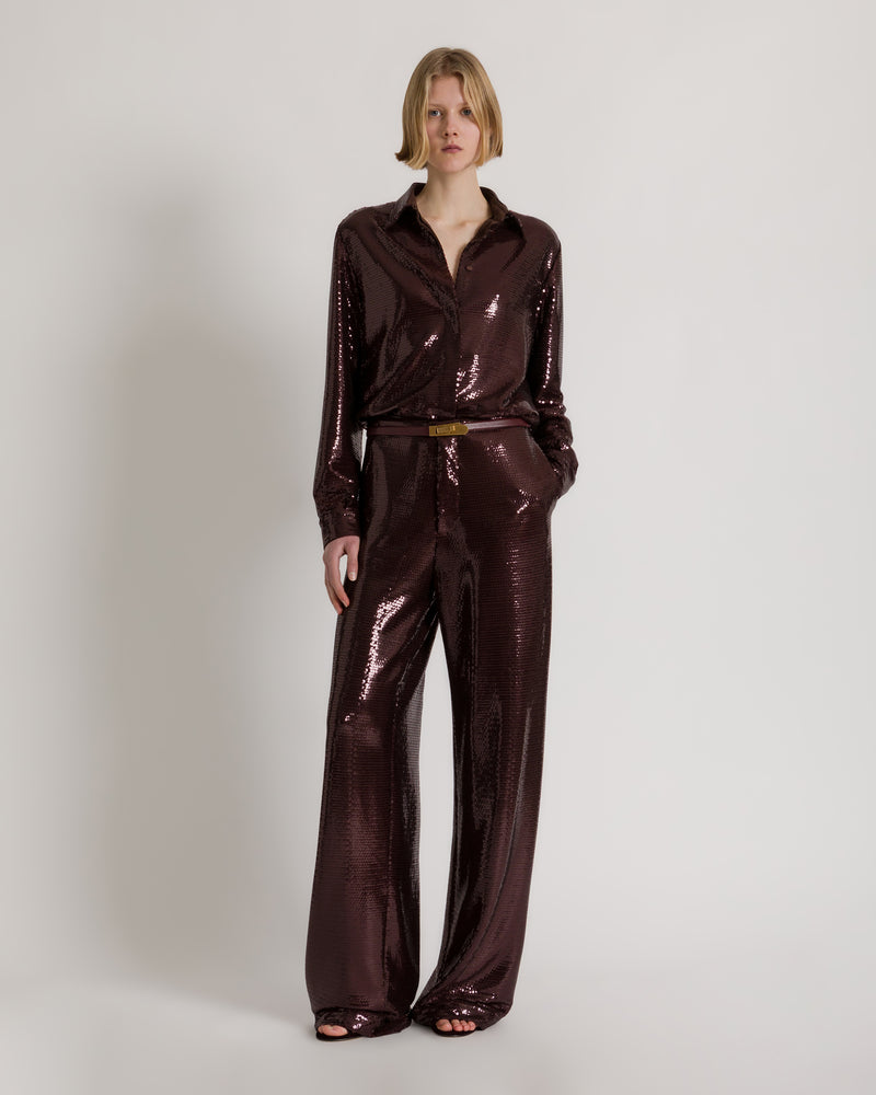 Pantalon large "Sparkling Night" à paillettes Marron Alberta Ferretti Boutique Online 1