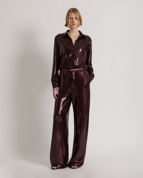 Sparkling Night wide-leg sequined trousers Brown Alberta Ferretti Boutique Online 1