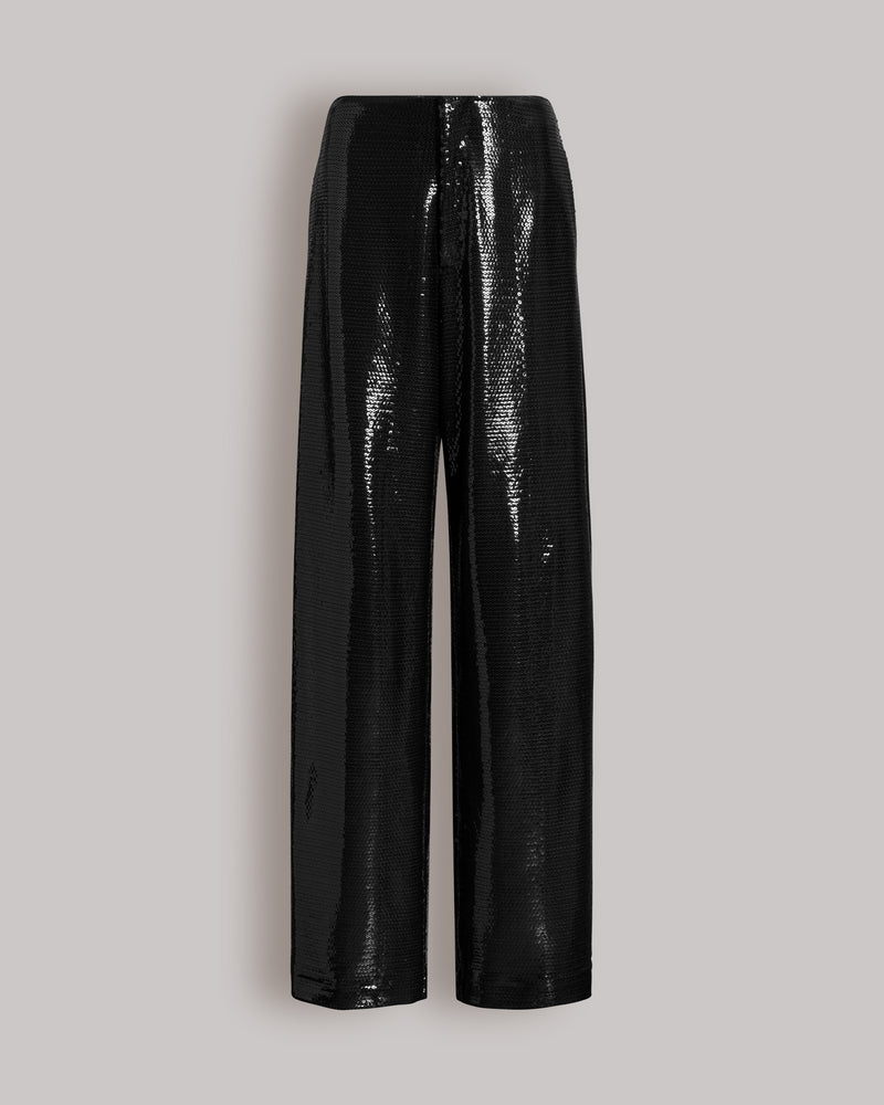 Pantaloni ampi in paillettes Nero Alberta Ferretti Boutique Online 0