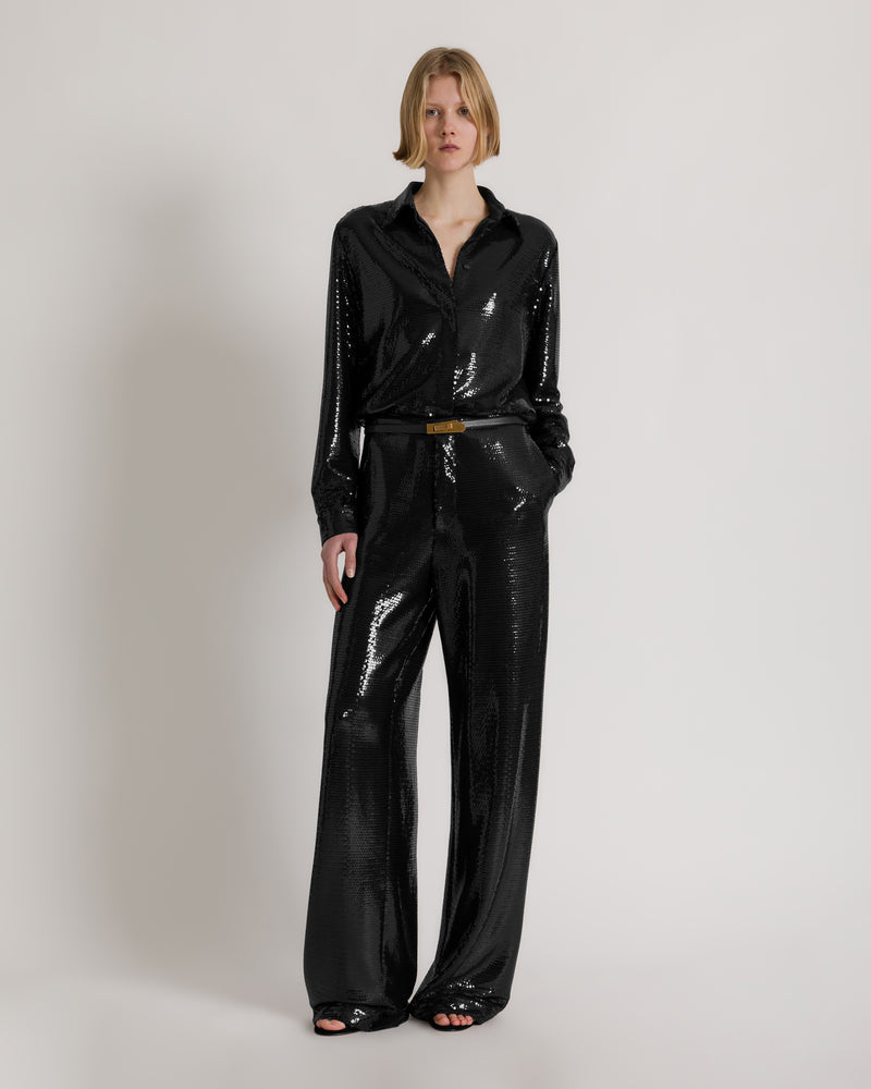 Pantaloni ampi in paillettes Nero Alberta Ferretti Boutique Online 1