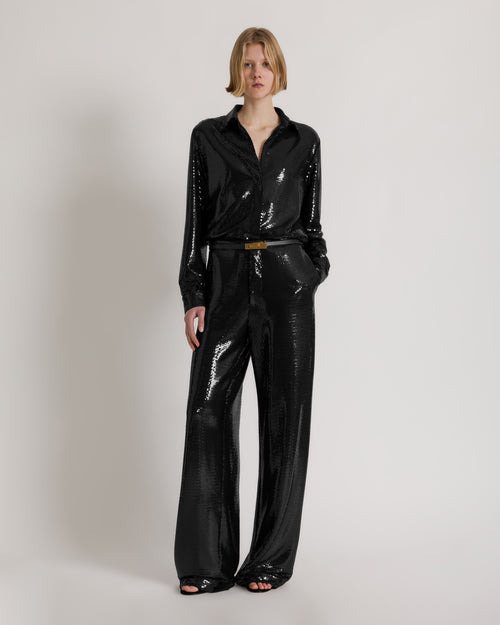 Sparkling Night wide-leg sequined trousers Black Alberta Ferretti Boutique Online 1