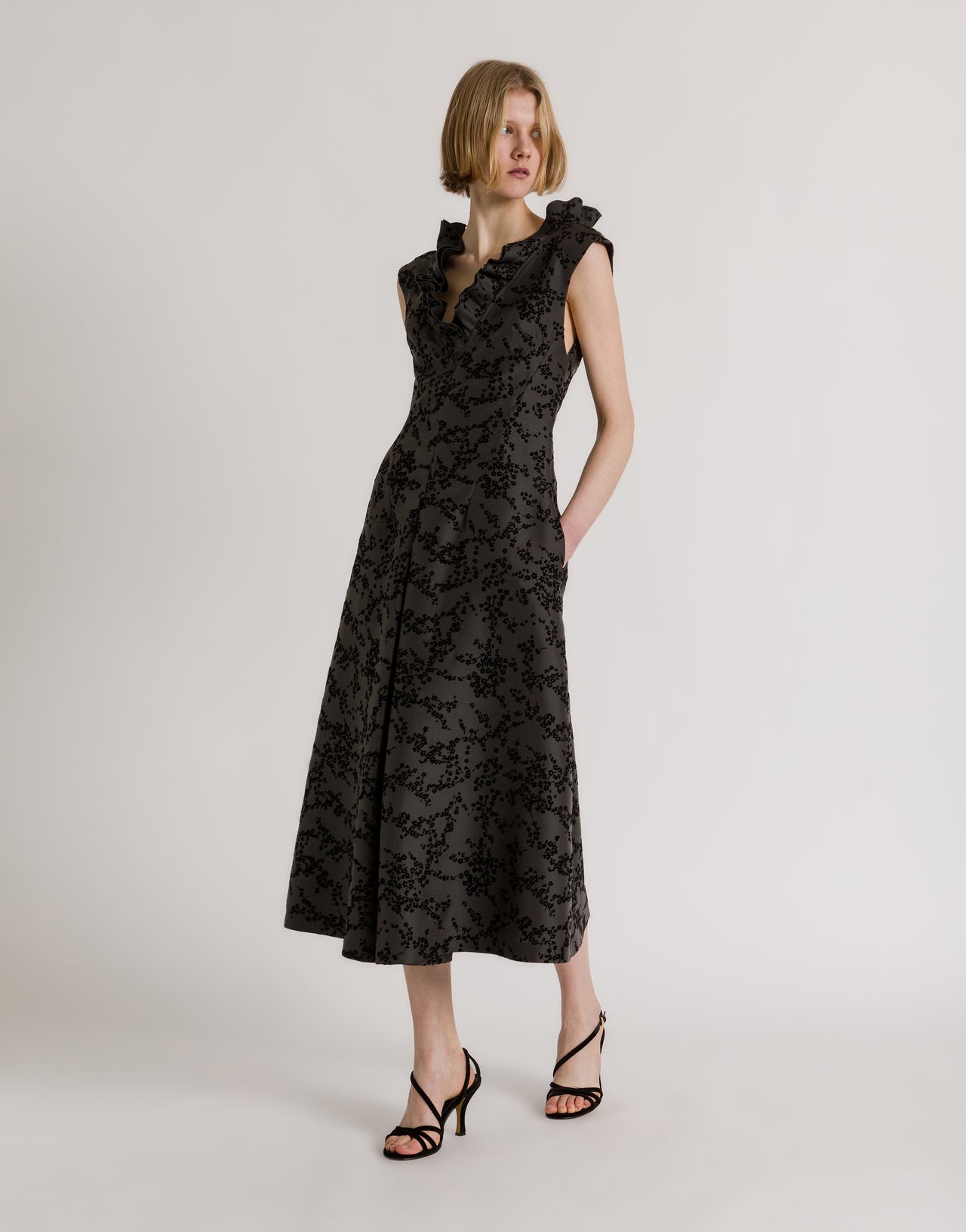 Flocked floral mikado midi dress Grey Alberta Ferretti Boutique Online 2