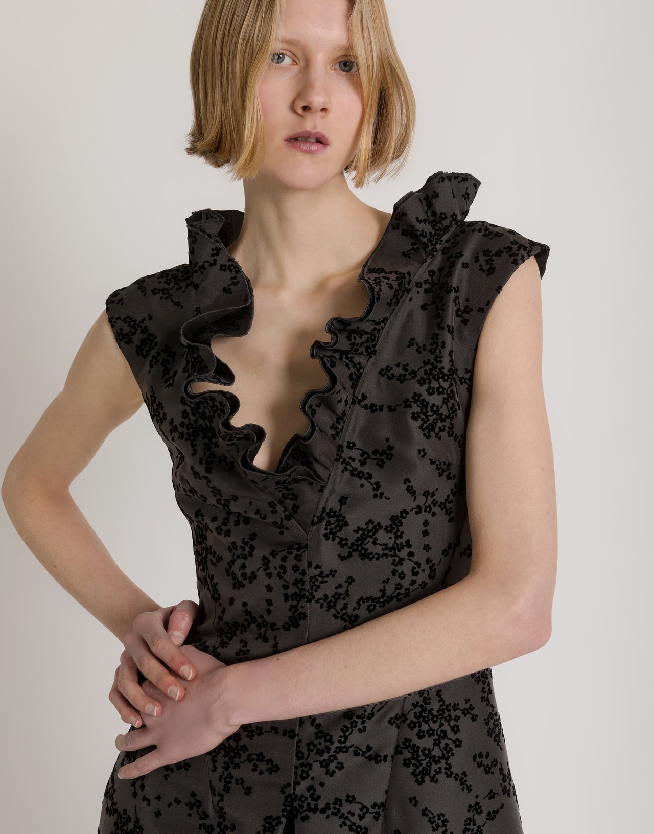 Flocked floral mikado midi dress Grey Alberta Ferretti Boutique Online 4