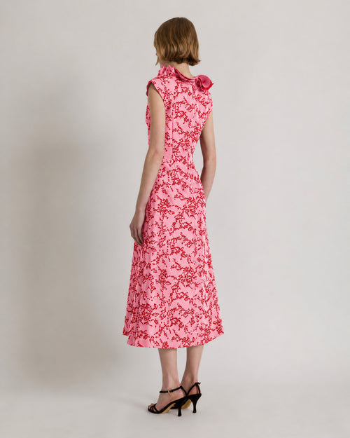 Vestido midi de mikado con flores flocadas