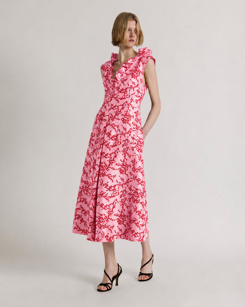 Vestido midi de mikado con flores flocadas Pink Alberta Ferretti Boutique Online 1