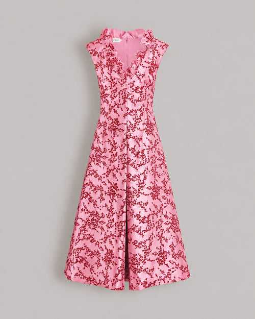Vestido midi de mikado con flores flocadas Pink Alberta Ferretti Boutique Online 0