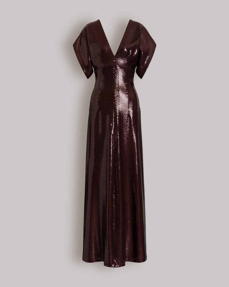 Abito lungo da sera di paillettes  Marrone Alberta Ferretti Boutique Online 0