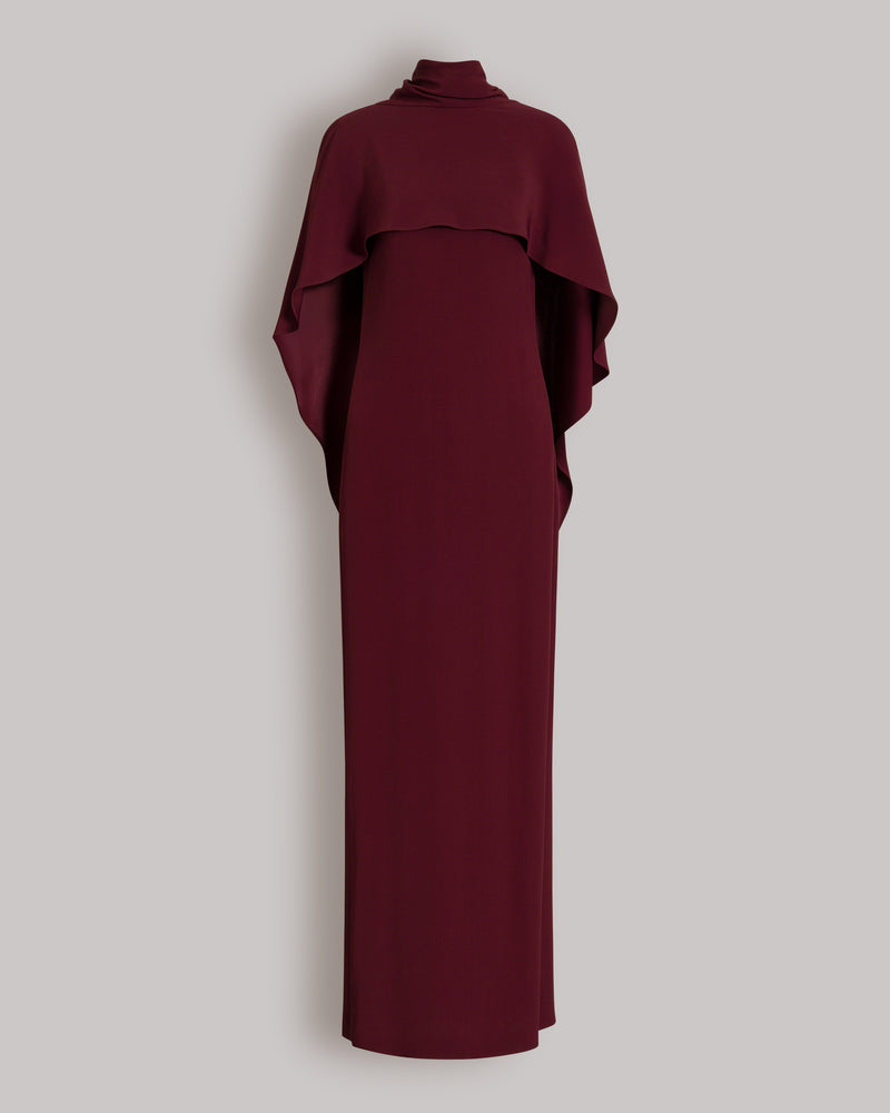 Robe longue avec cape intégrée et nœud au dos Bordeaux Alberta Ferretti Boutique Online 0
