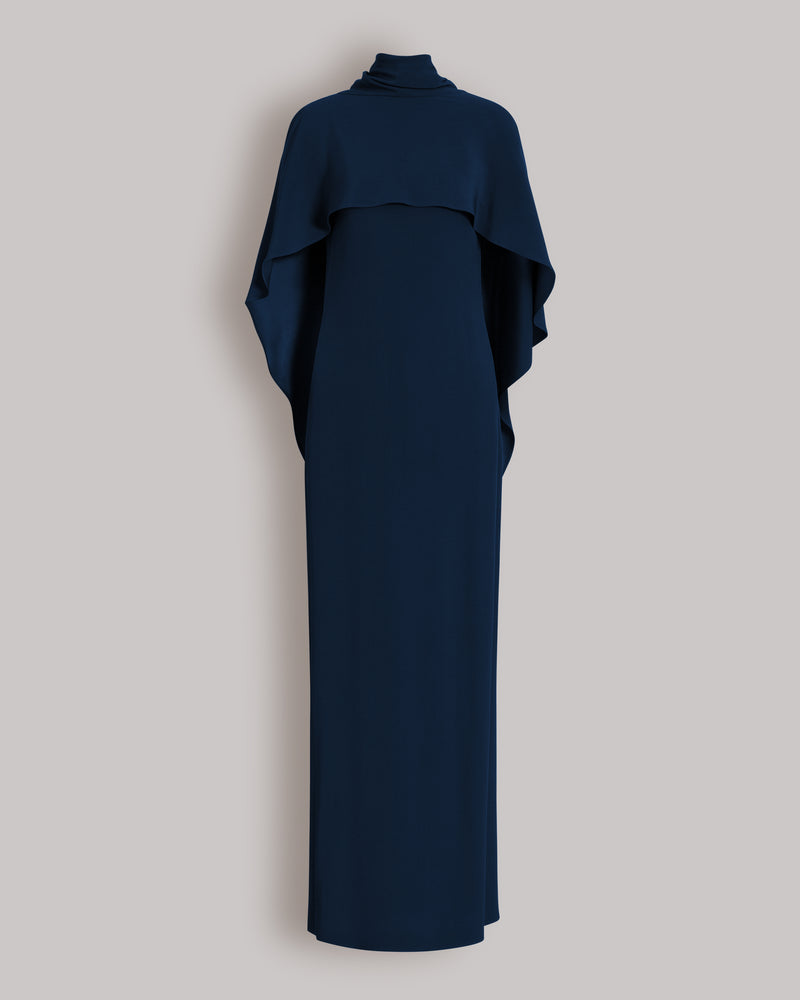 Robe longue avec cape intégrée et nœud au dos Bleu Alberta Ferretti Boutique Online 0